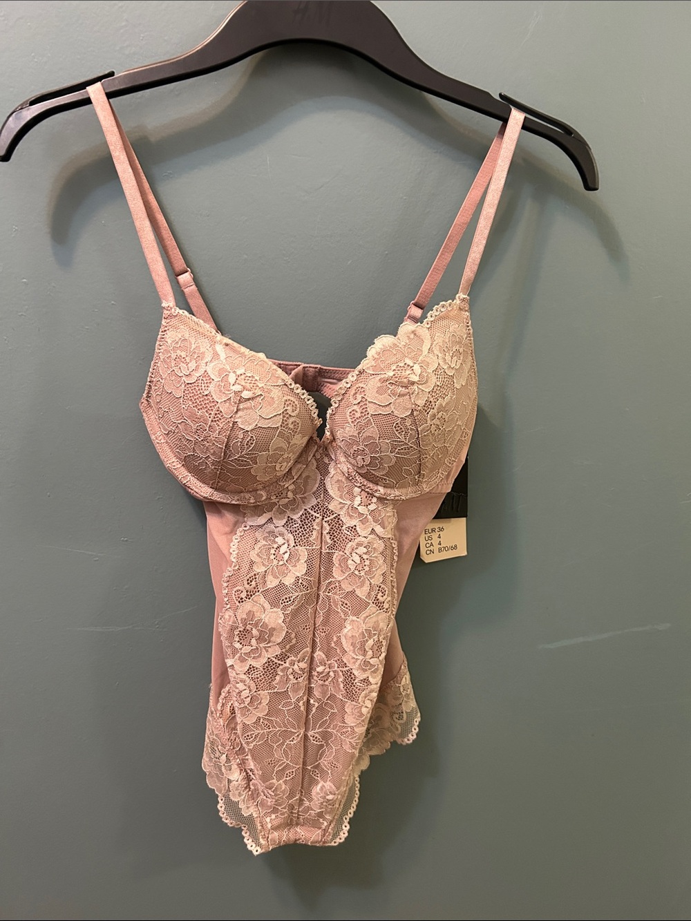 BRAND NEW TAG Size 4 Push-Up Lingerie body suit Pale Pink H&M